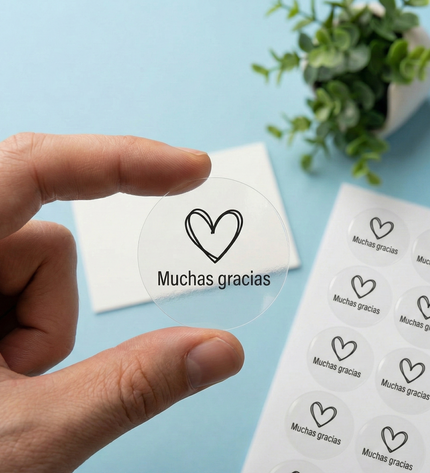 sticker Etiquetas vinil transparente personalizadas ✅