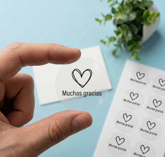 sticker Etiquetas vinil transparente personalizadas ✅